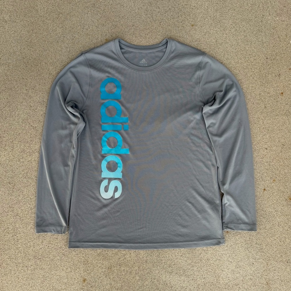 Adidas Graphic Logo Boys Large 14/16 Long Sleeve Shirt - Grey Activewear